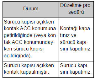 Araç içi sesli uyarı sürekli çalarsa